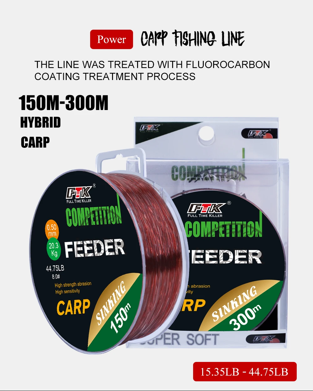 Sedales monofilamento FTK para pesca de carpa