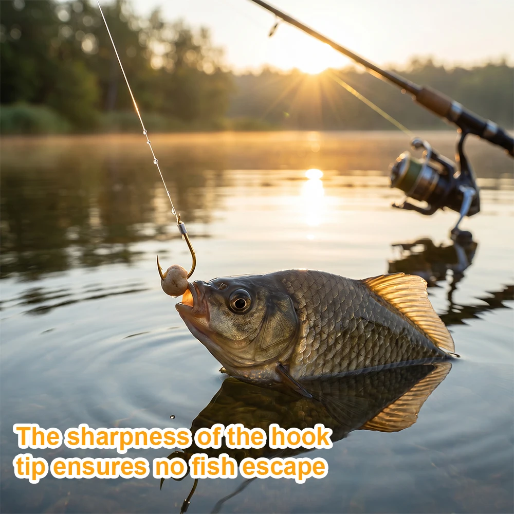 Anzuelos Carp NGB Gold pre-atados con línea de acero carbono y púas - imagen 4
