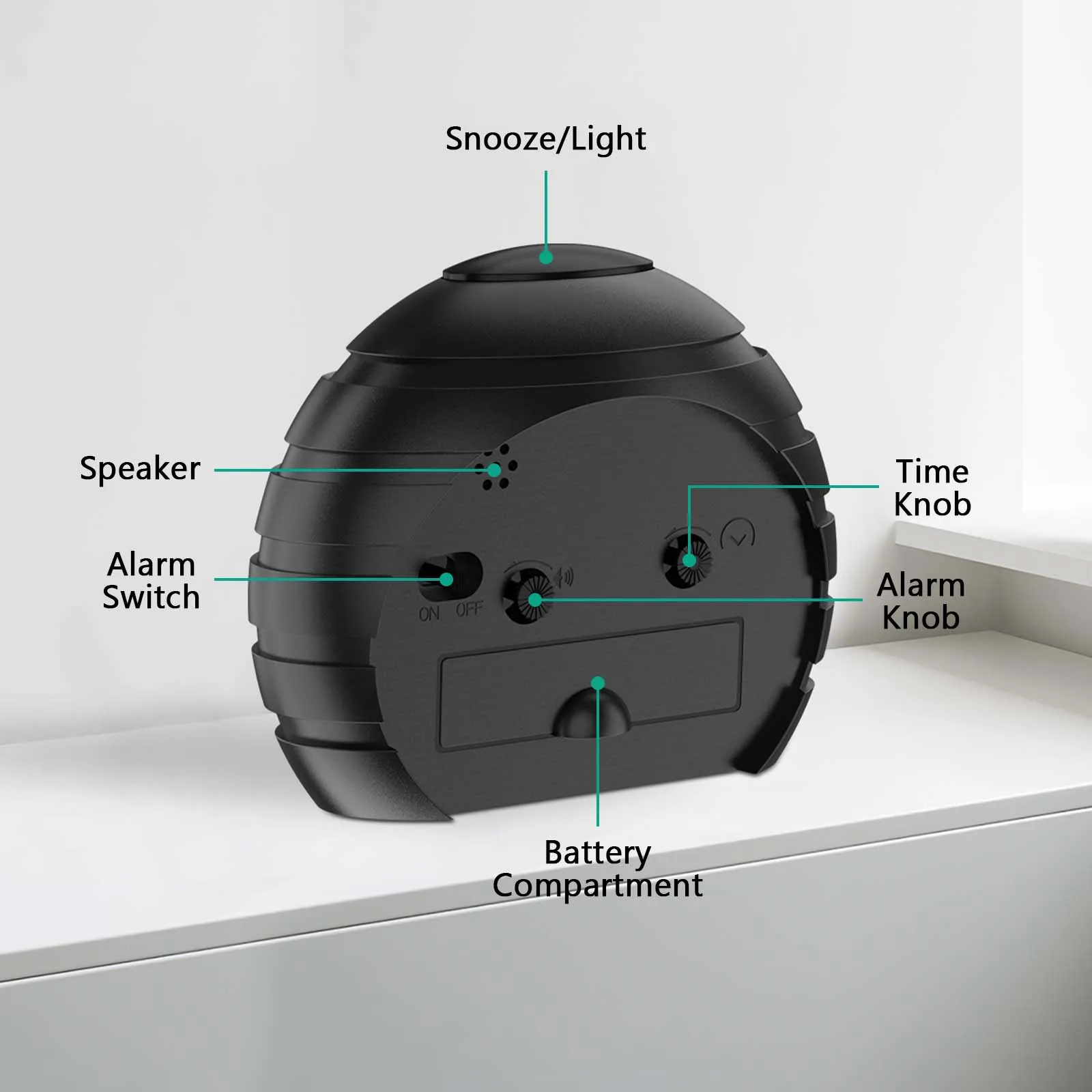 Reloj despertador analógico ORIA silencioso con luz nocturna