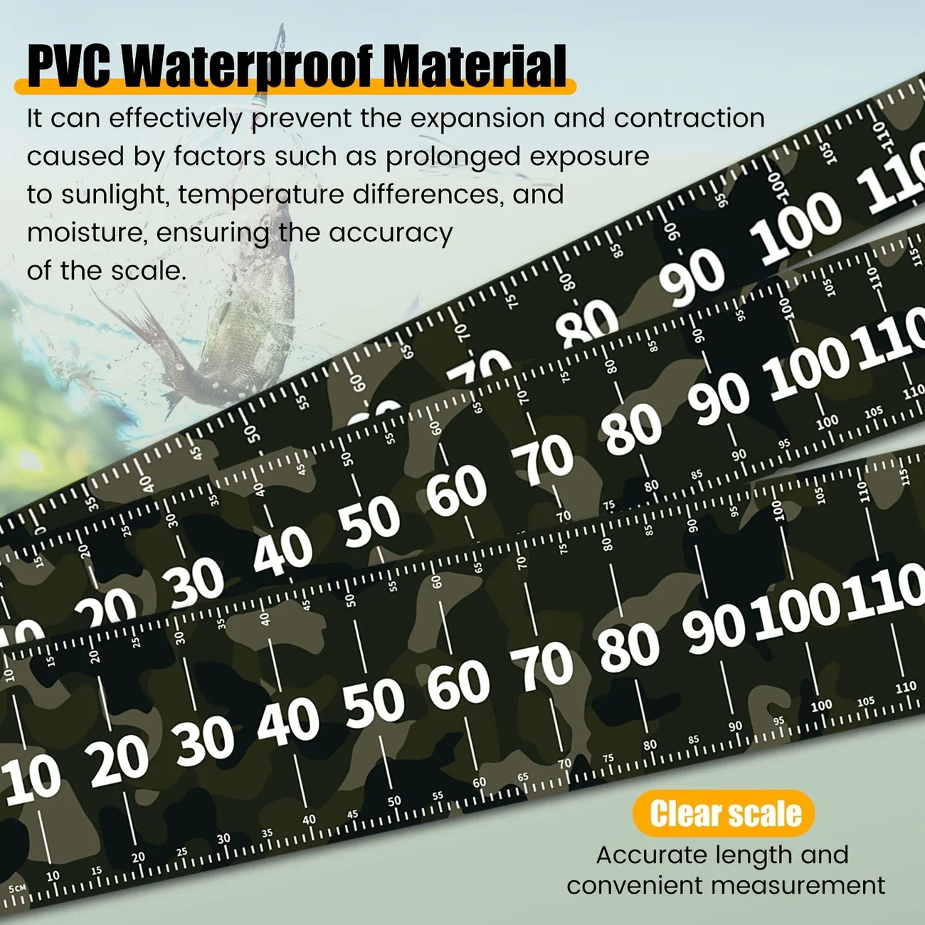 Cinta métrica impermeable de pesca PVC camuflaje para kayak y barco - imagen 2