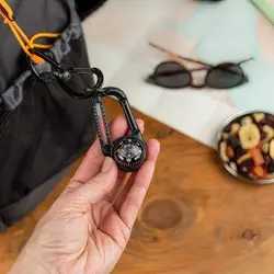 Brújula con termómetro y mosquetón para pesca - llavero de bolsillo