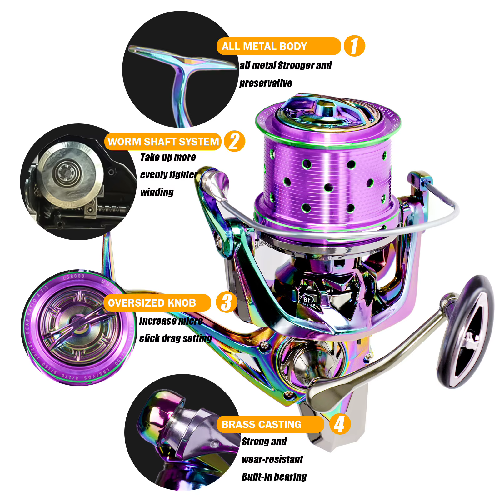 Carrete spinning metal 25KG LS8000-12000 – 18+1BB agua salada - imagen 4
