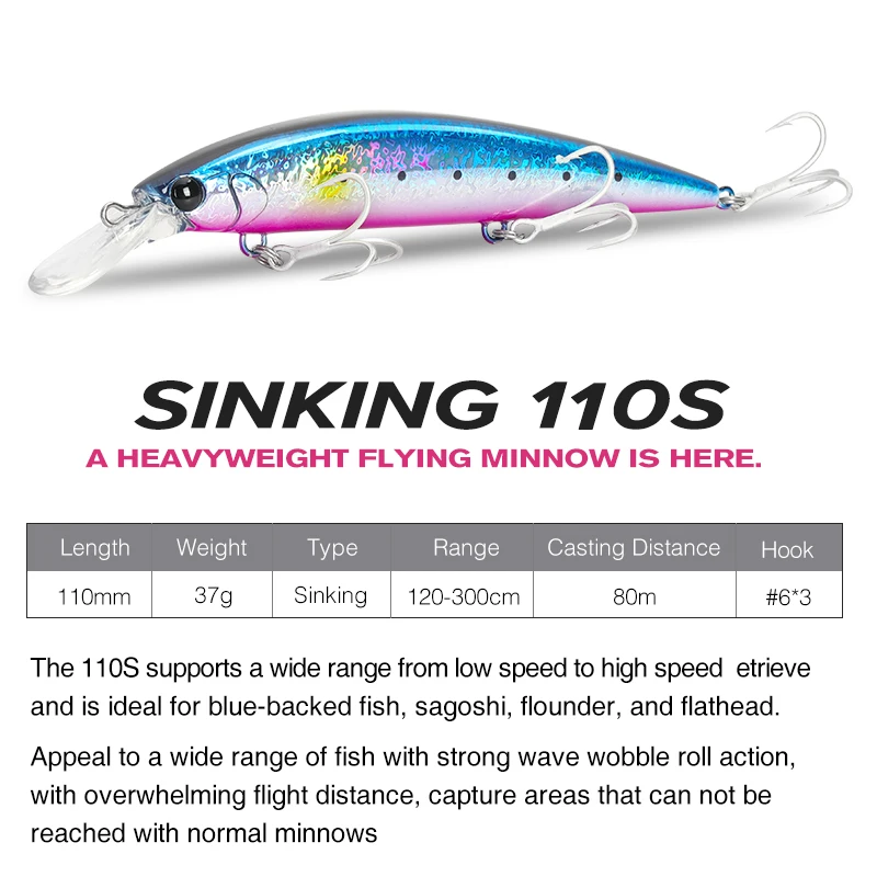 TSURINOYA WIZARD 110S Señuelo Minnow de lance ultralargo mar - imagen 2