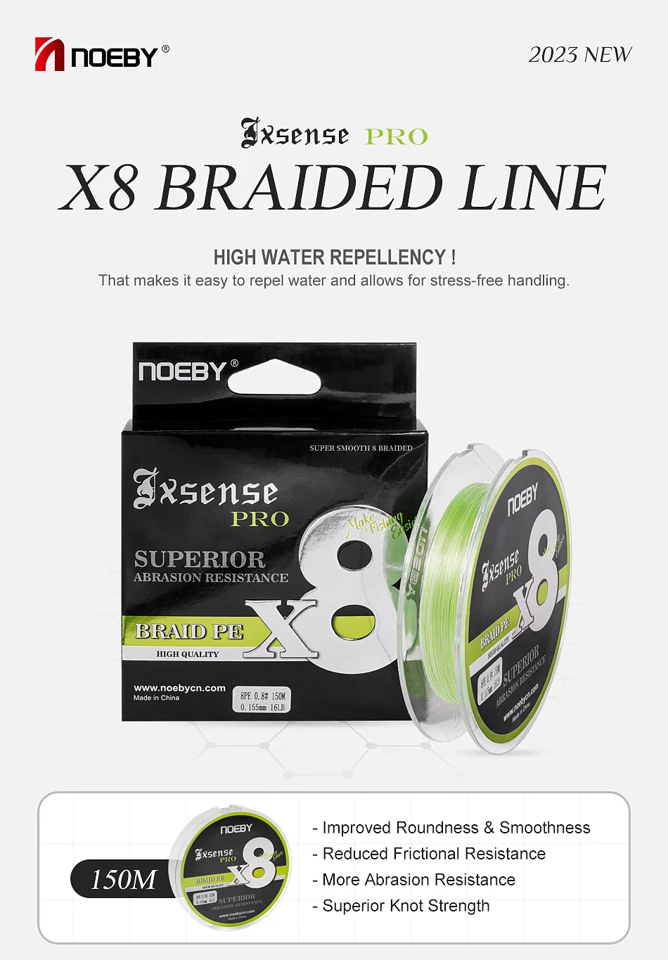 Hilo trenzado Noeby Upgrade 8 color verde fluorescente
