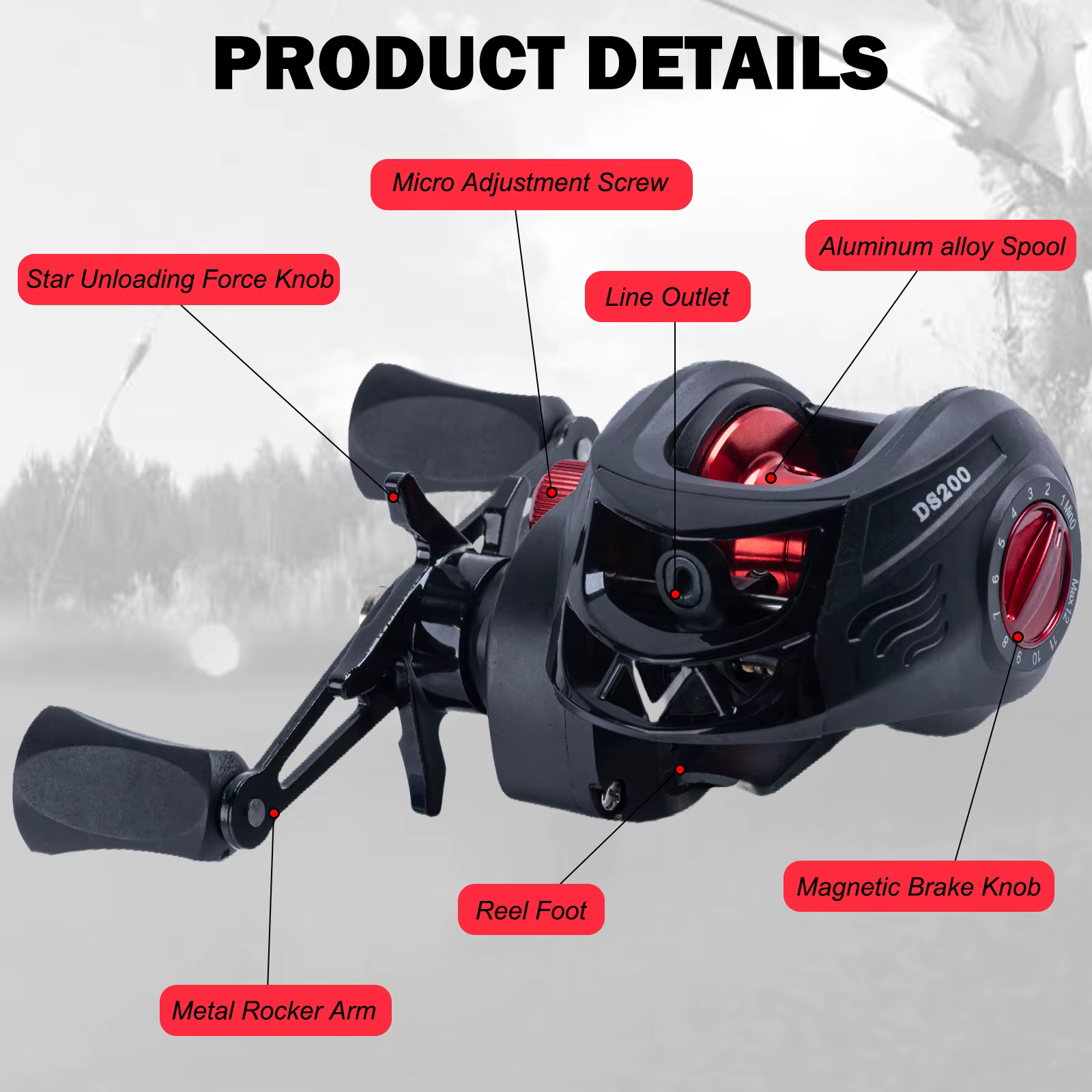 Goture DS200 Carrete de pesca Baitcasting 7,2:1 freno magnético 8 kg - imagen 4