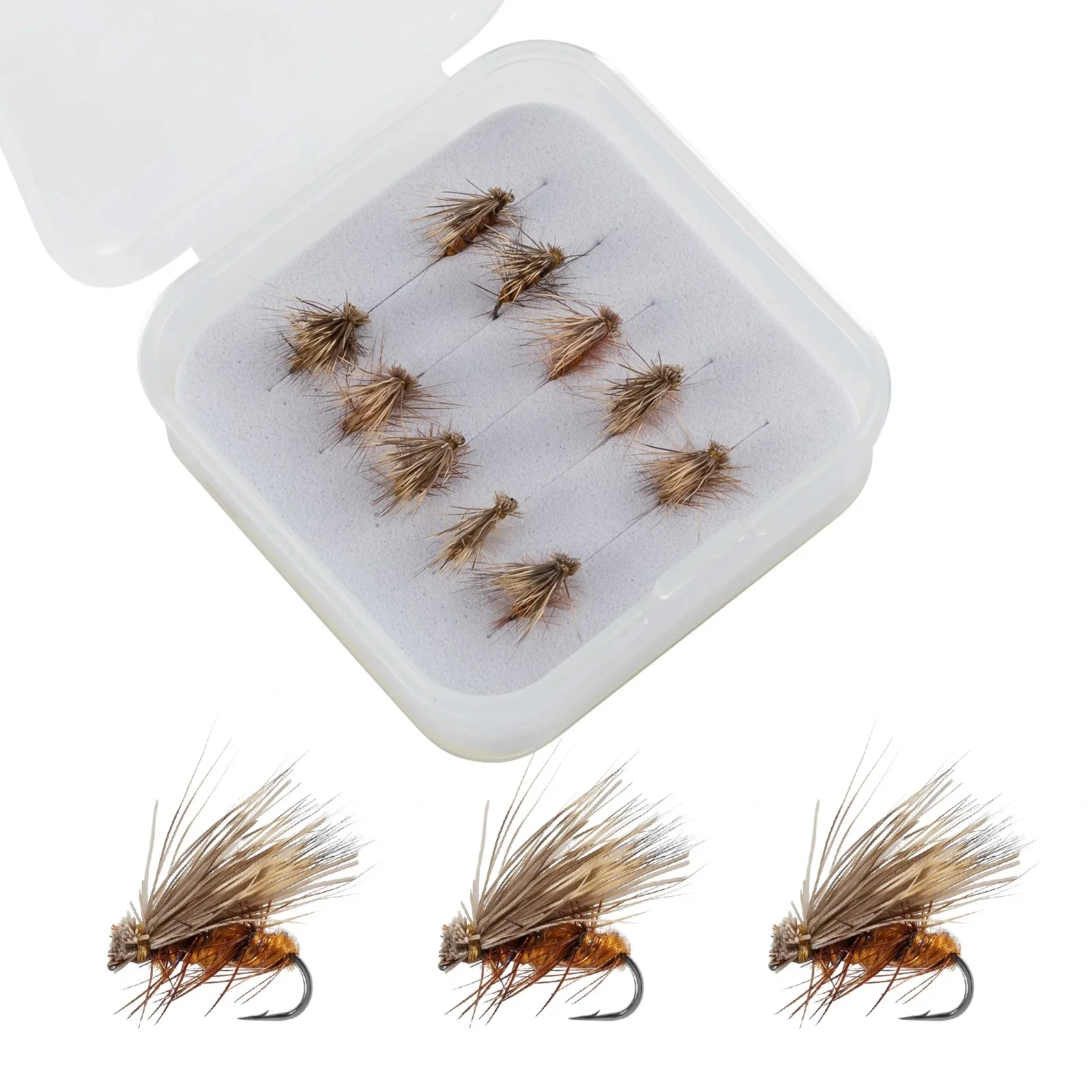 Moscas Caddis con pelo de alce y anzuelo brillante