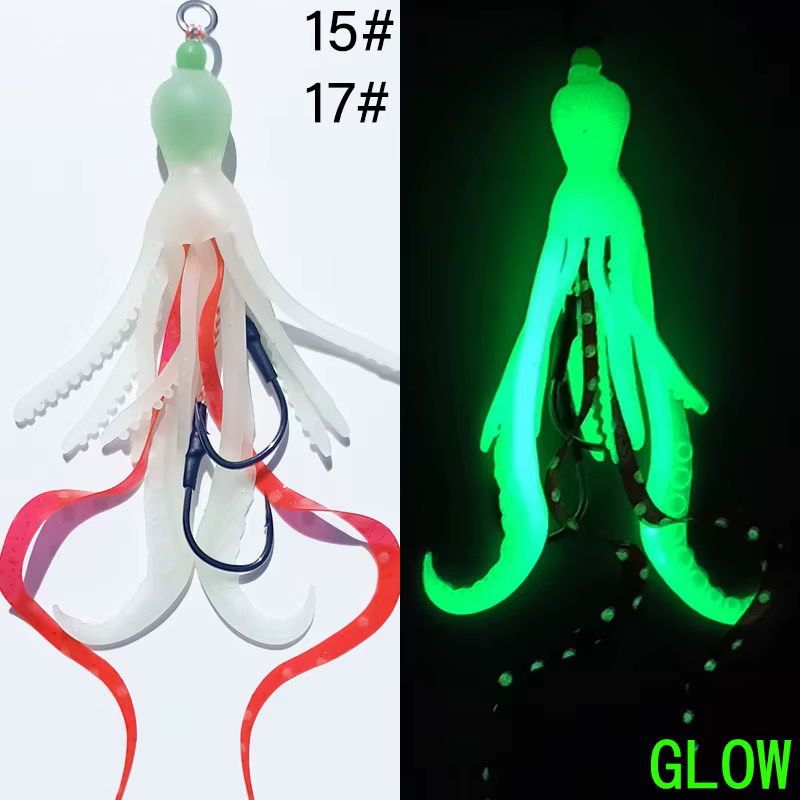 Kabura Tenya Snapper Jig con falda de silicona luminoso - imagen 5