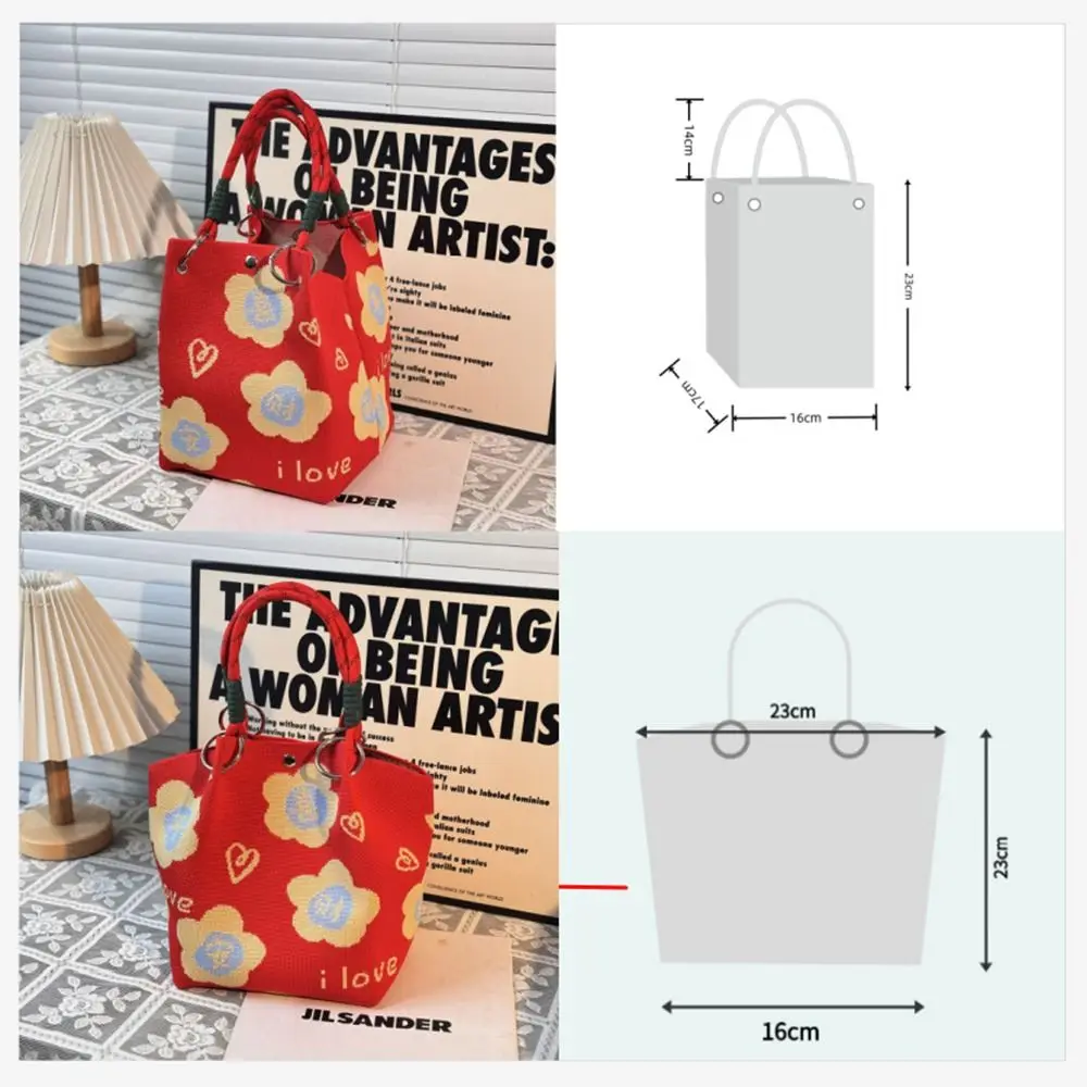 Bolso tejito tipo cubo con diseño animado