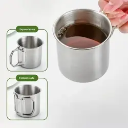 Taza de camping de acero inoxidable con asa plegable para exteriores