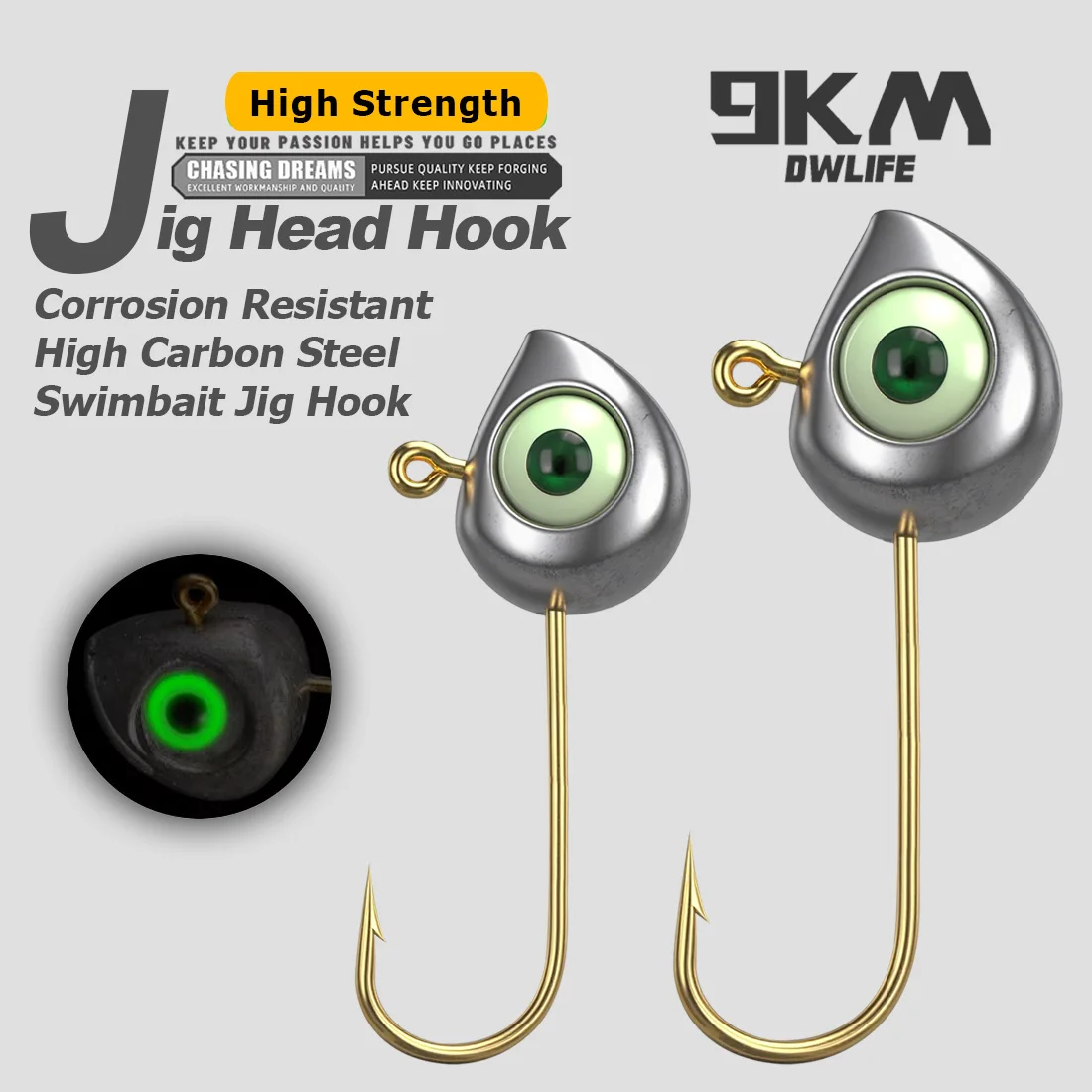 Anzuelos Swimbait 9KM con cabeza de jig y ojos 3D