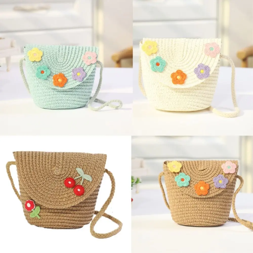 Bolso bandolera mini de paja artesanal con flores para niñas - imagen 2