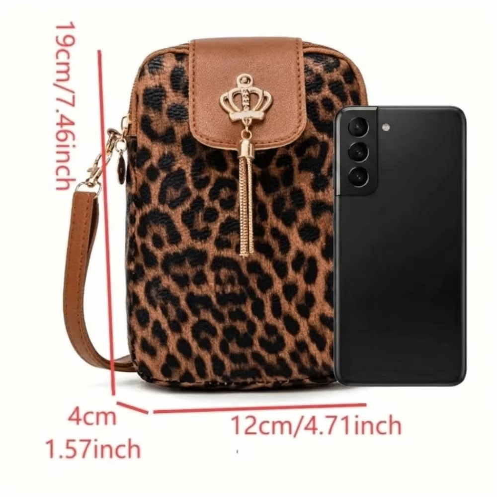 Bandolera Mini para Mujer con Estampado Leopardo y Colgante - imagen 5