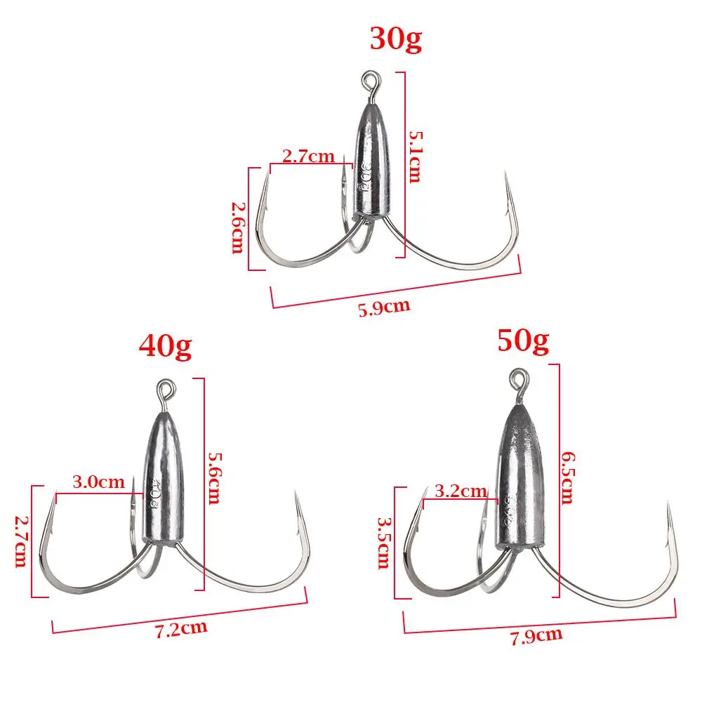 Anzuelos triples con cabeza perforada de acero al carbono y plomada - imagen 4