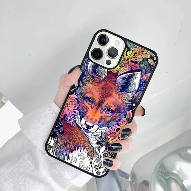 Funda de teléfono con animales del bosque salvaje en color negro
