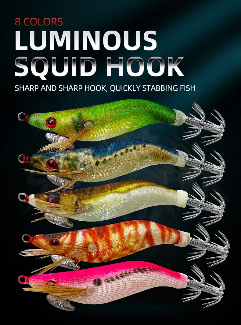 ShareShark camarones de madera noctilucentes con anzuelo