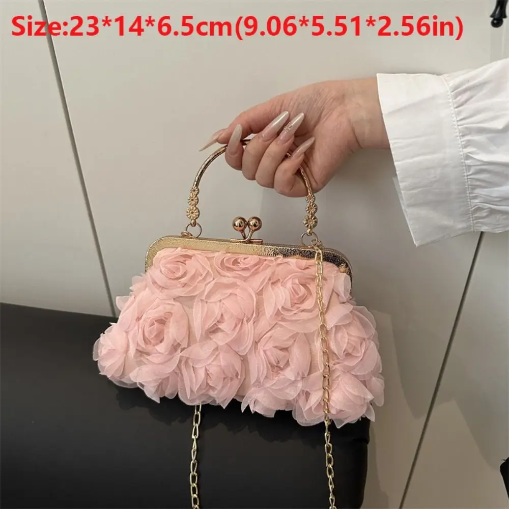 Bolso de mano de lujo con cadena y flores 3D para banquete