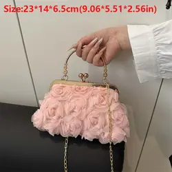 Bolso de mano de lujo con cadena y flores 3D para banquete