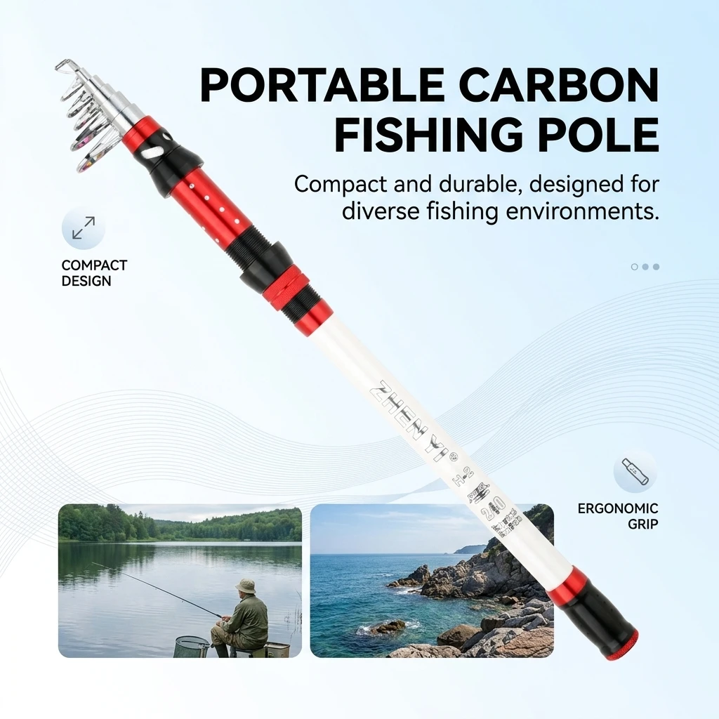 Caña telescópica ultracorta de carbono rígido, portátil para pesca - imagen 5