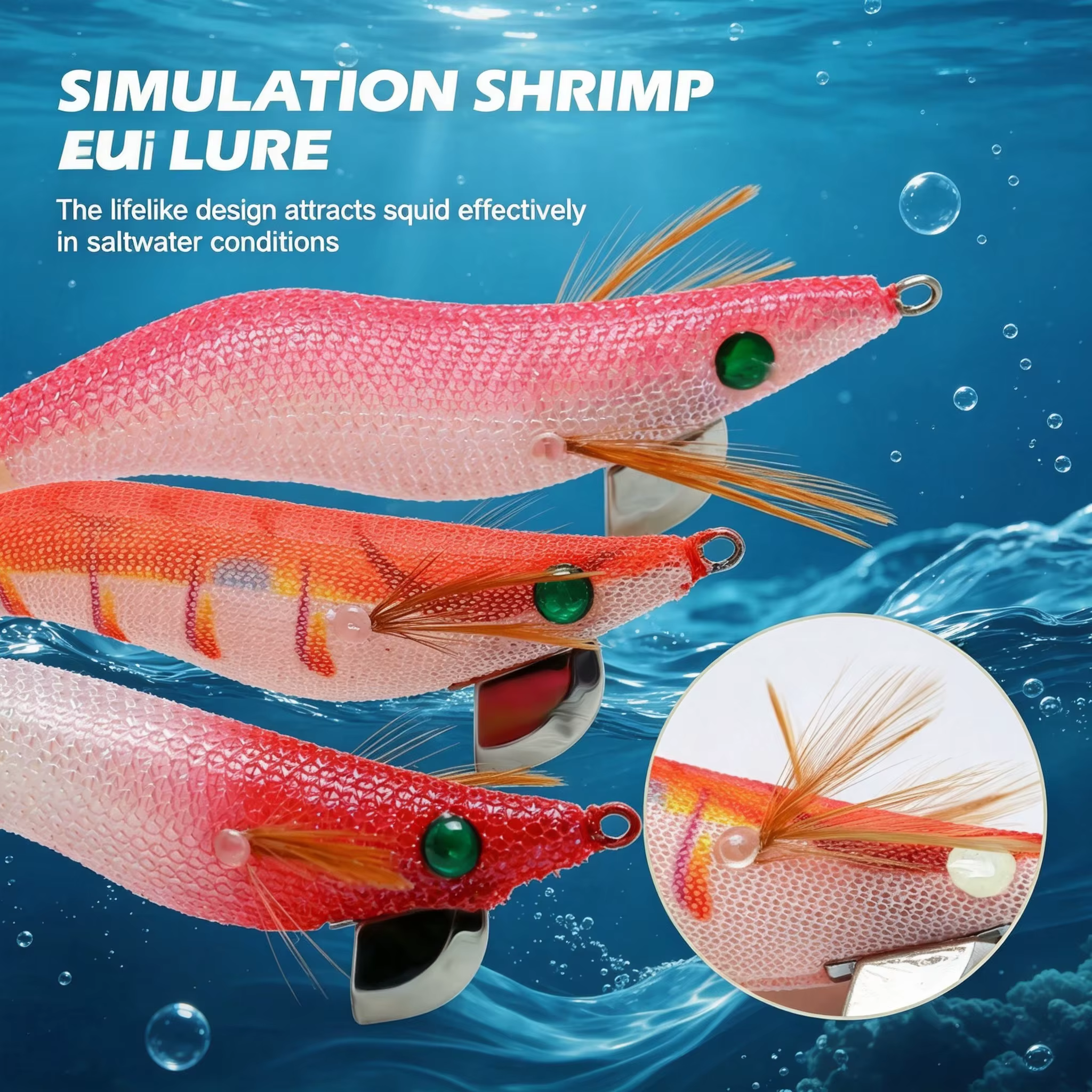 Egi señuelo calamar madera luminoso con ojo 3D y anzuelo afilado - imagen 5
