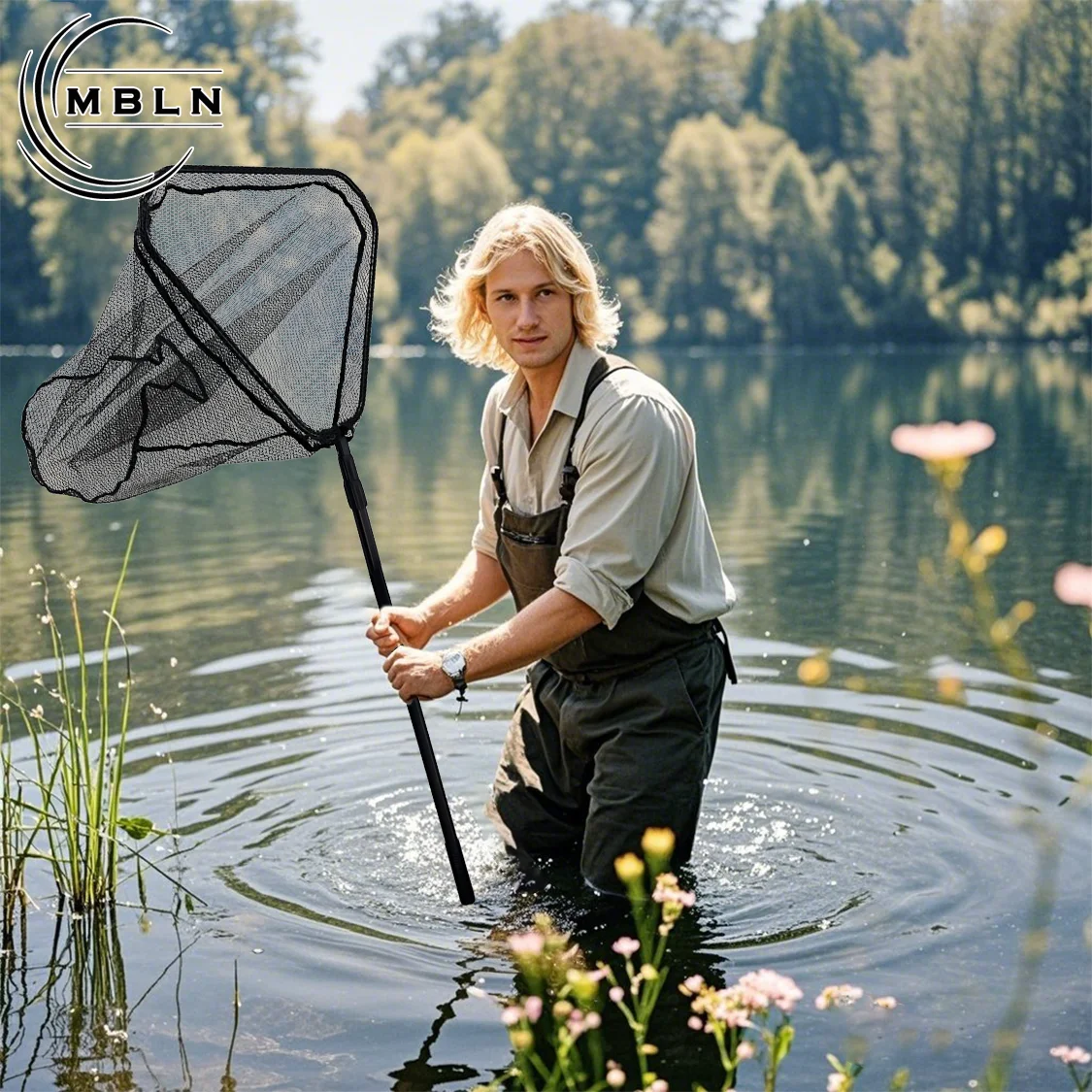 Red de pesca plegable grande de aluminio con malla reforzada - imagen 4