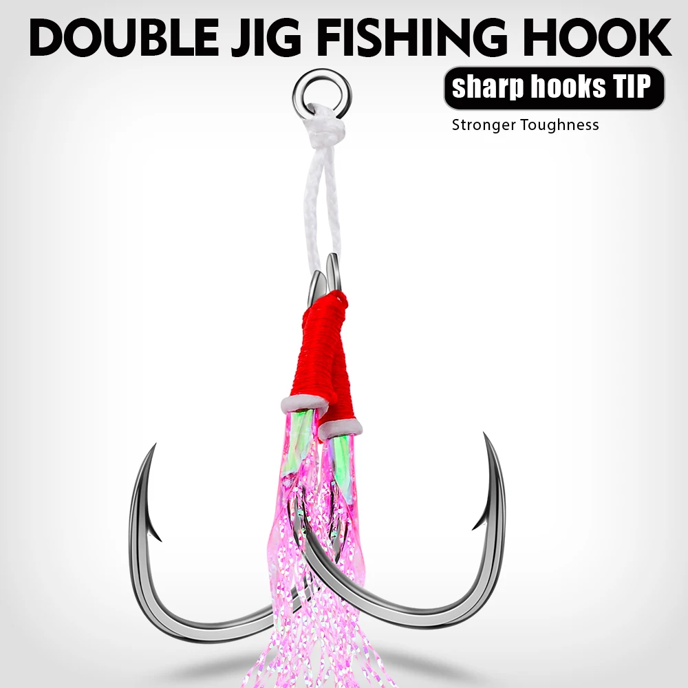 Anzuelos dobles con púas para jigging lento