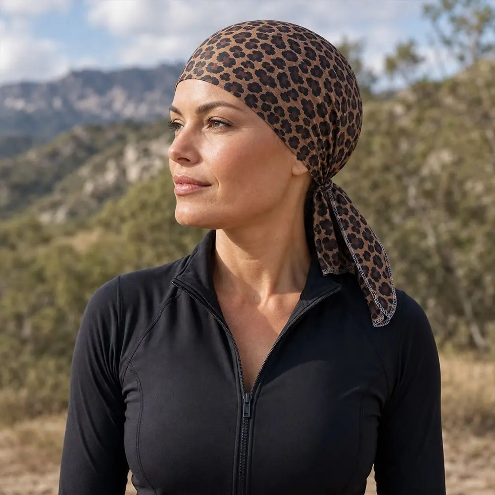 Gorro UV transpirable con pañuelo leopardo ajustable elástico - imagen 2