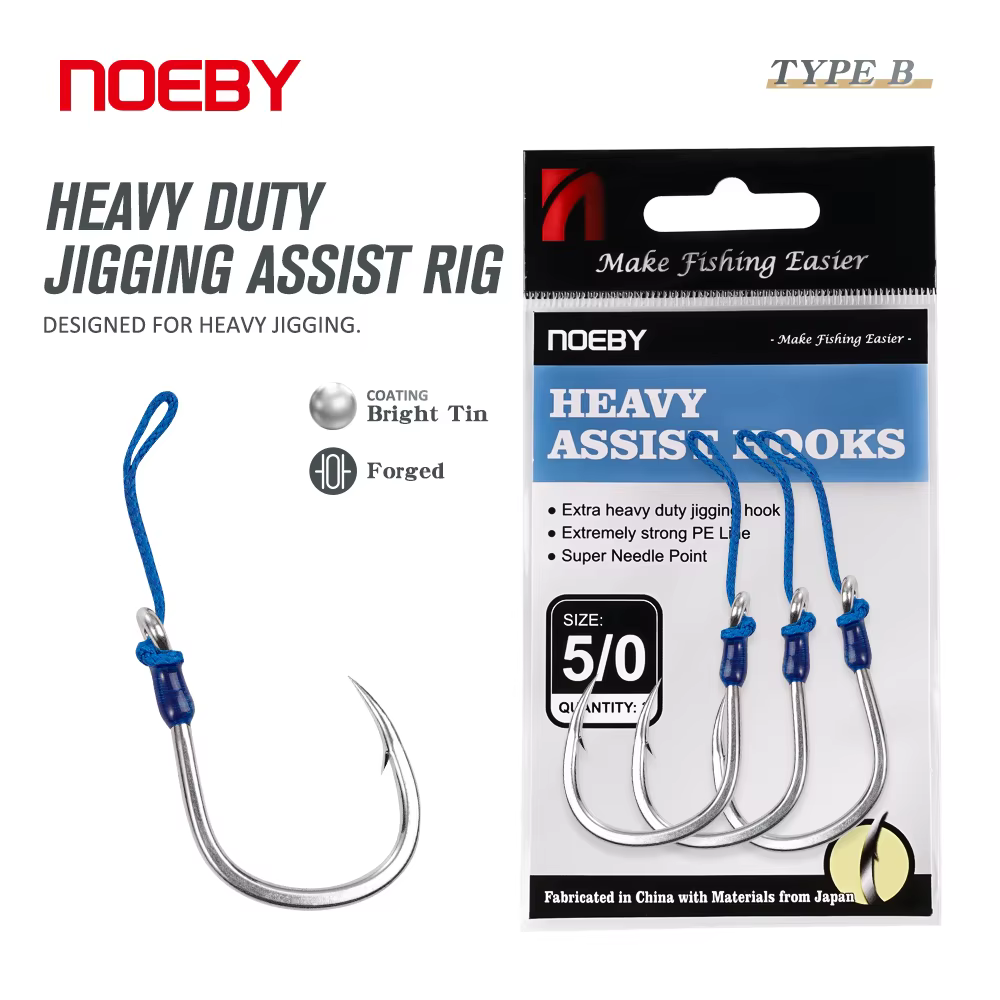 Noeby Ganchos Jigging – Alta resistencia, eje grueso, estaño