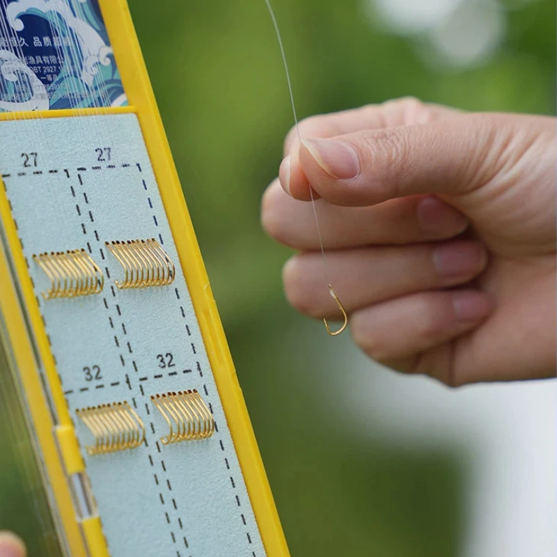 Anzuelos dobles sin púas acero alto carbono con funda dorada listos - imagen 3