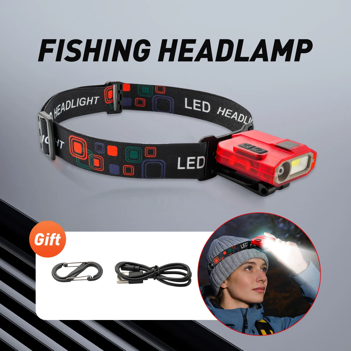 Linterna frontal LED recargable USB con sensor de movimiento