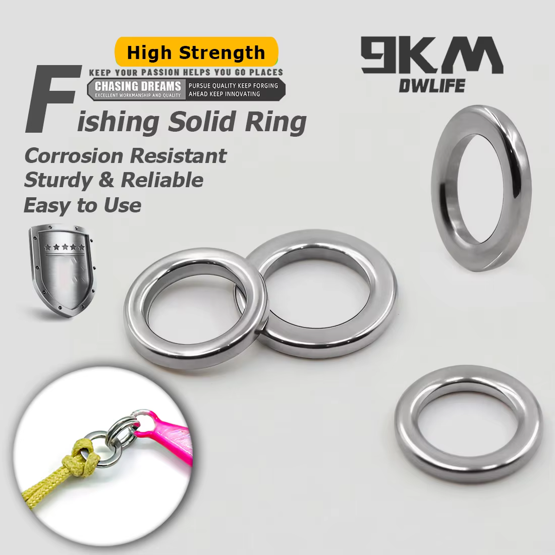 9KM Anillos Sólidos de Pesca – Conectores de Señuelos, Acero Inoxidable - imagen 3