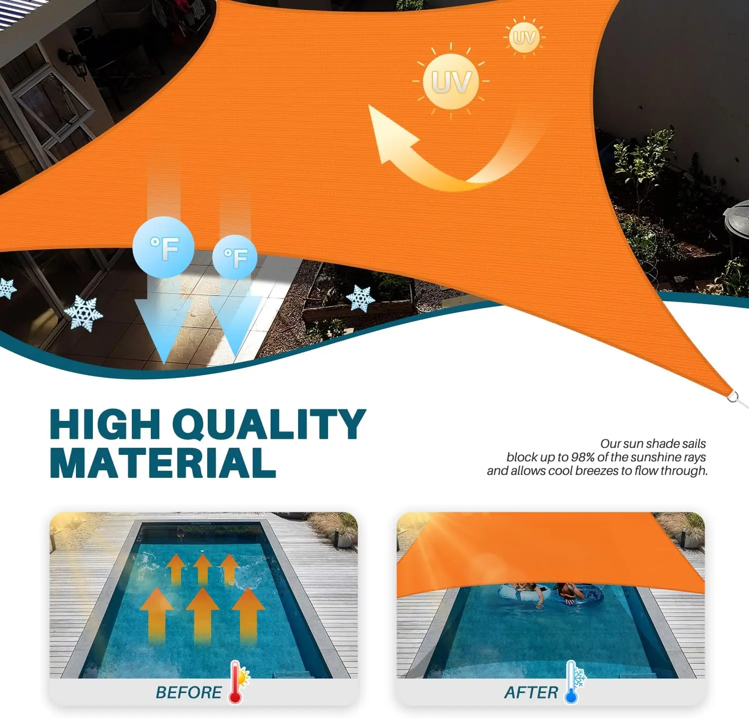 Toldo de vela naranja alta resistencia para jardín y terraza exterior - imagen 5