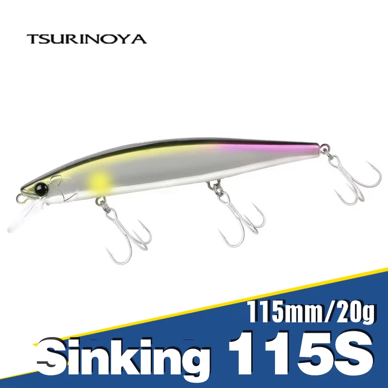 TSURINOYA Sinking Jerkbait 115S Minnow para Lubina, Negro y Lucio