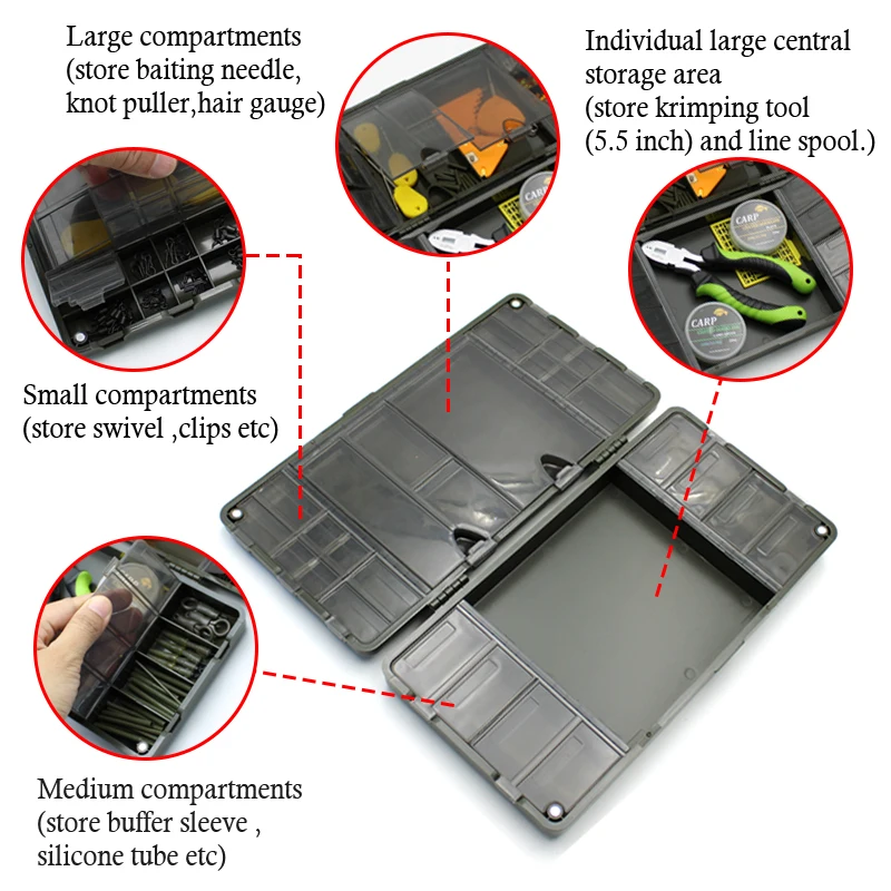 Interior compartimentado de la caja Dongbory