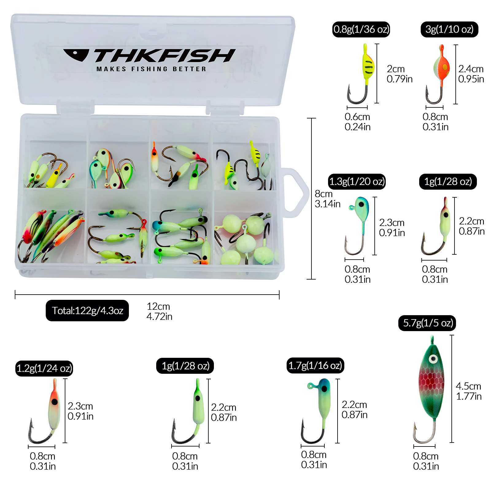 THKFISH Señuelos de Pesca en Hielo Luminosos – Jigging Lubina Invierno