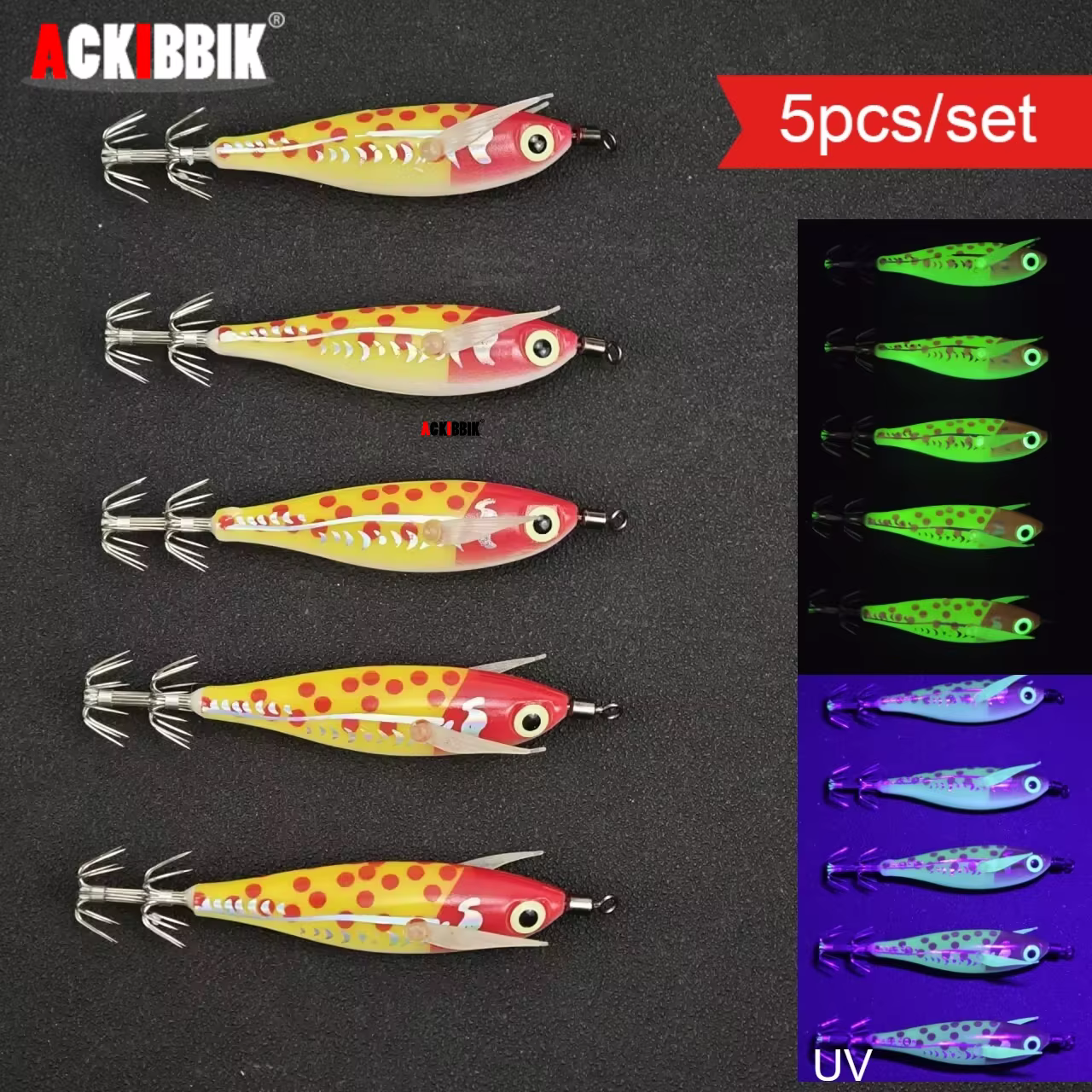 Señuelos calamar luminosos UV horizontales para sepia y pulpo - imagen 5