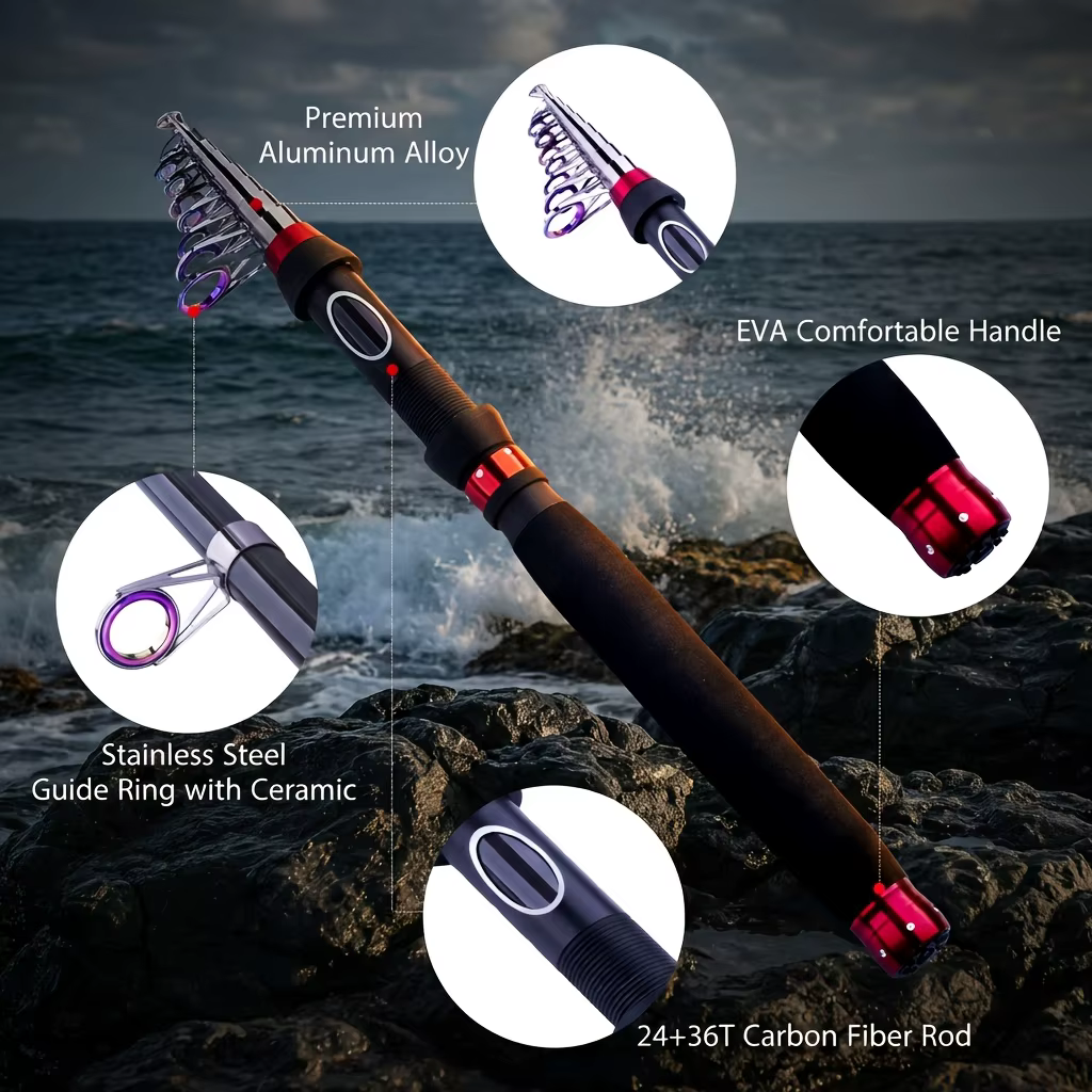 Caña Telescópica de Carbono Goture con Carrete - Combo de Pesca Portátil - imagen 3