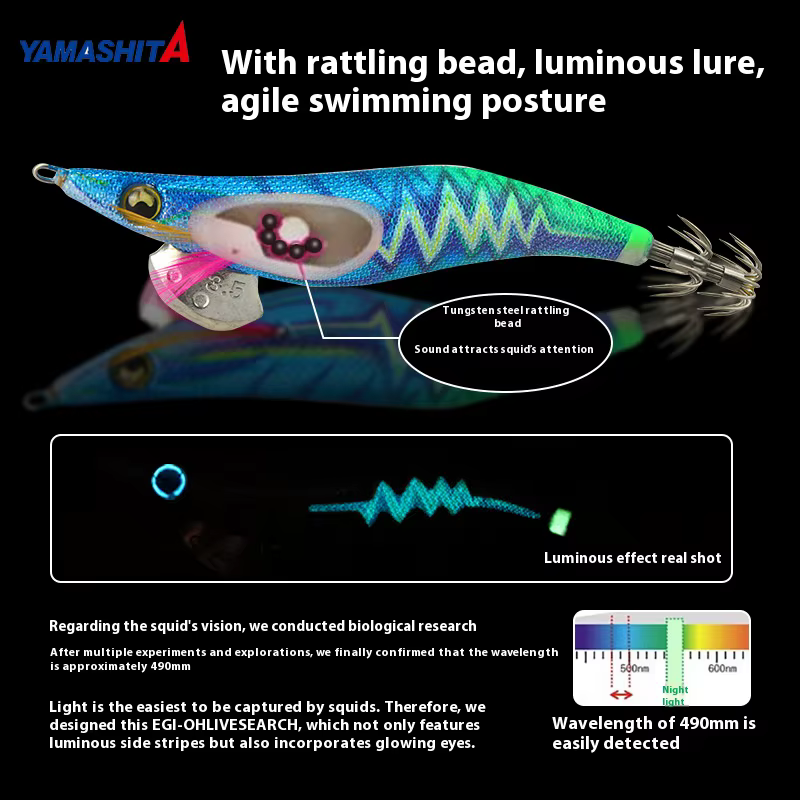 Señuelo Luminoso Yamashita para Calamar – Camarón de Madera - imagen 3