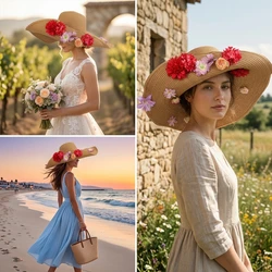 Sombrero de pesca vintage ala ancha con protección UV para mujer