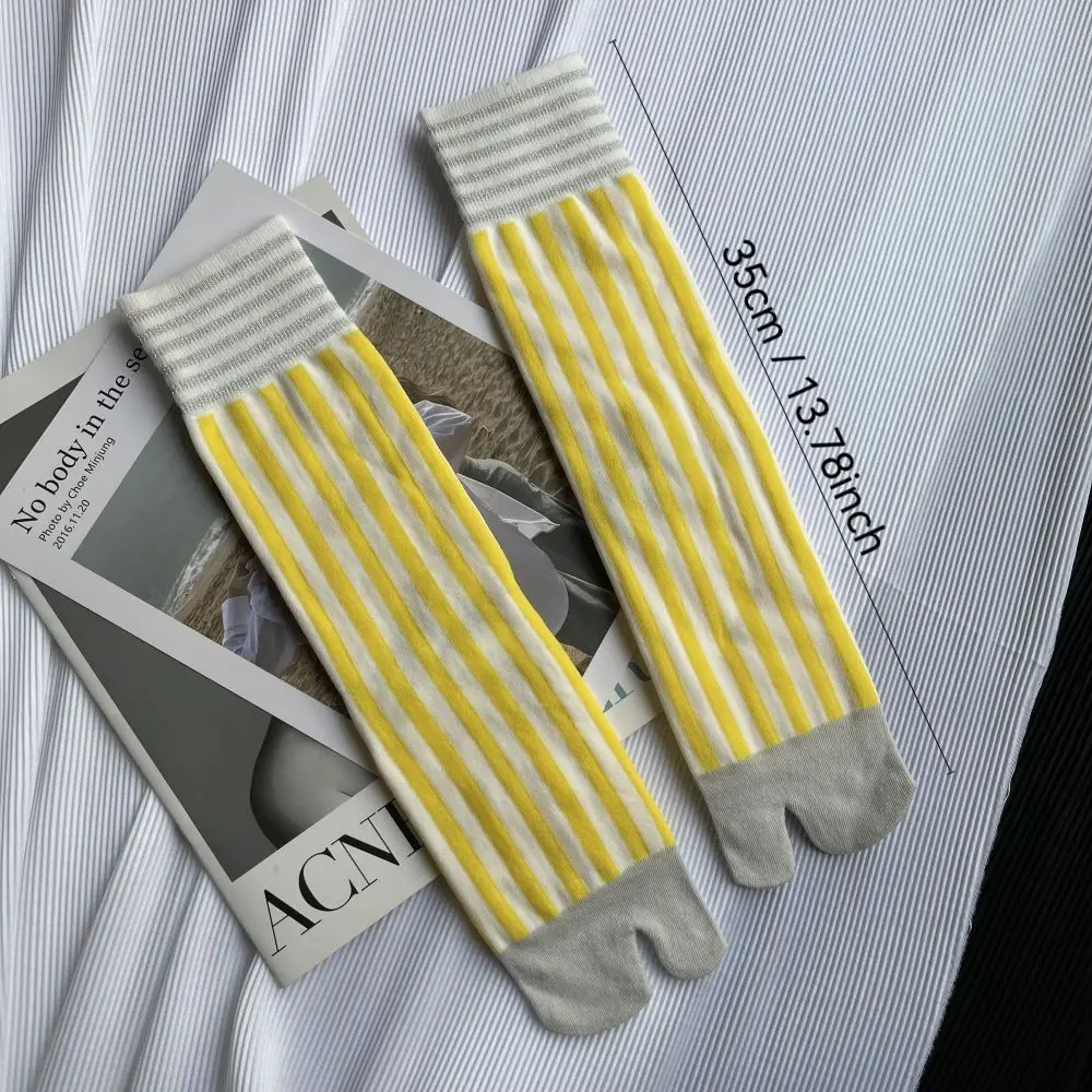 Calcetines tabi de algodón a rayas Harajuku, punta abierta unisex - imagen 5