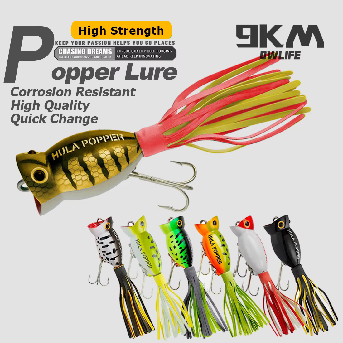 Popper 9KM – Señuelo topwater con faldas para agua salada - imagen 5