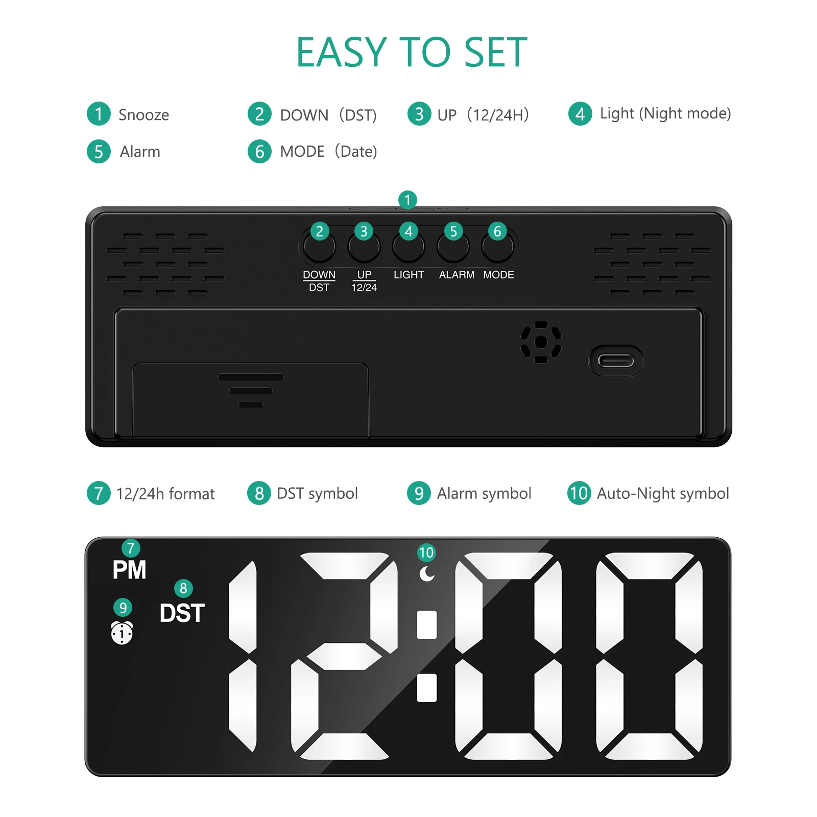 Despertador LED ORIA – Escritorio y mesita de noche con alarma - imagen 5