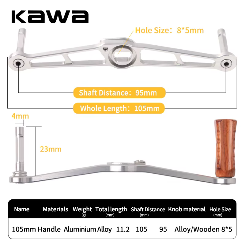 Manivela Kawa aluminio y madera para carrete de pesca - imagen 4
