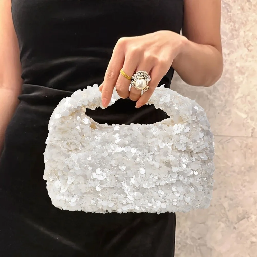 Bolso hobo blanco con lentejuelas brillantes para fiesta y boda - imagen 2