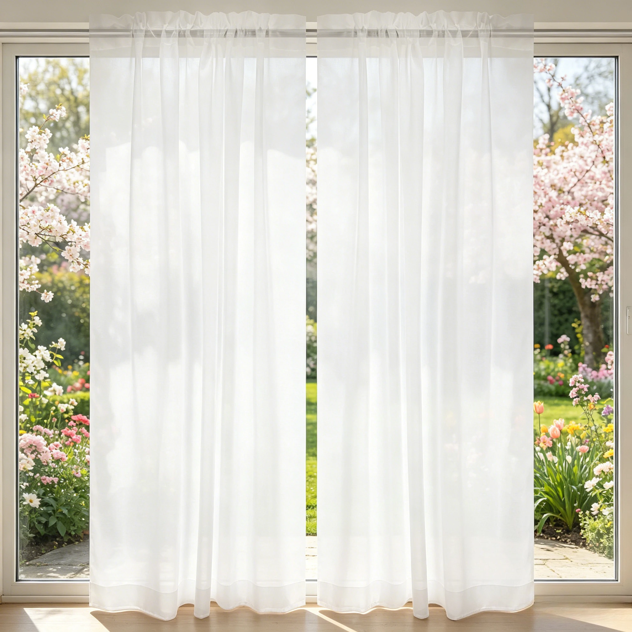 Cortinas de tul transparente suave blanco sólido para ventana