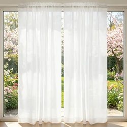 Cortinas de tul transparente suave blanco sólido para ventana