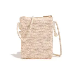 Bolso bandolera de paja tejido cuadrado para móvil