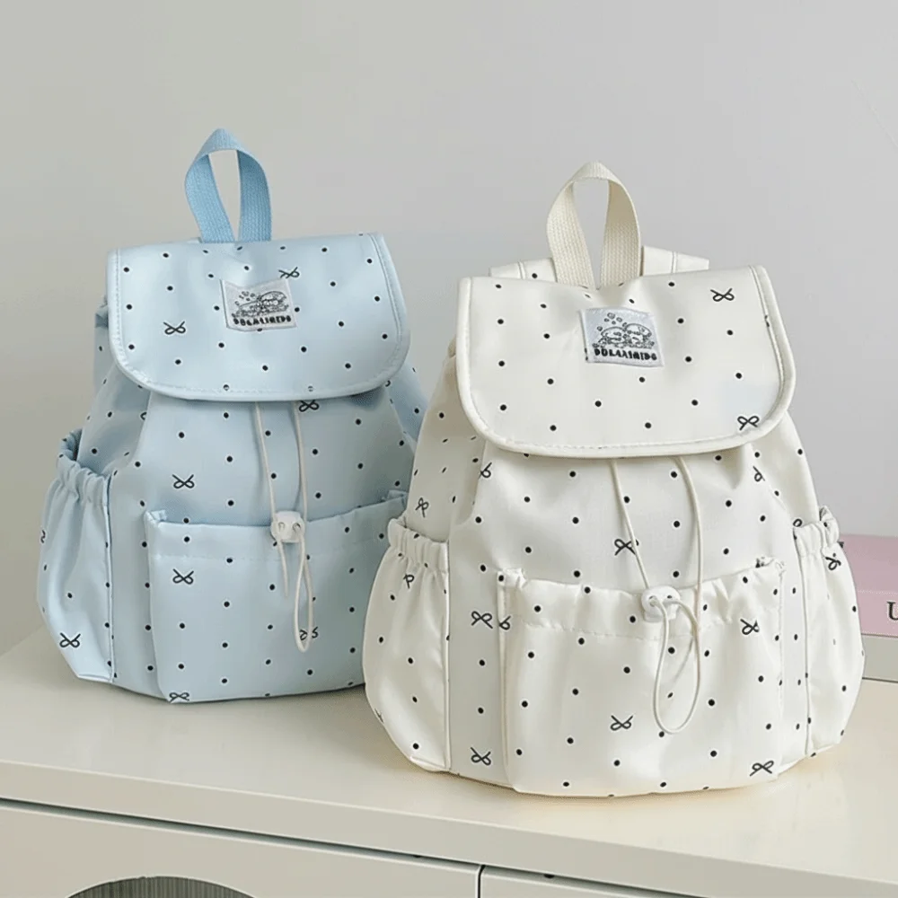 Mochila mujer preppy japonesa con cordón y lunares, gran capacidad - imagen 4