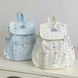 Mochila mujer preppy japonesa con cordón y lunares, gran capacidad