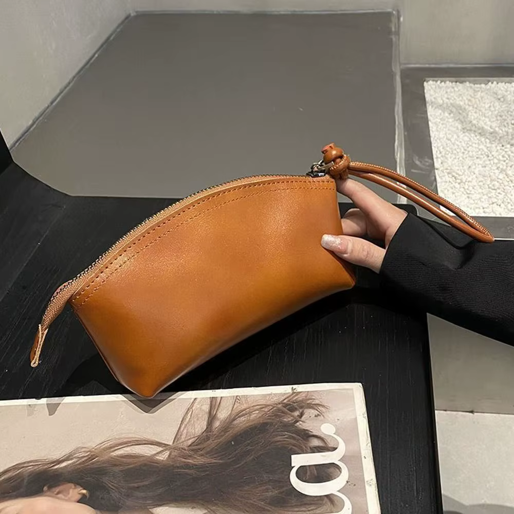 Bolso Clutch Cuero Curtido Vegetal Gran Capacidad – Ligero Diseño Simple