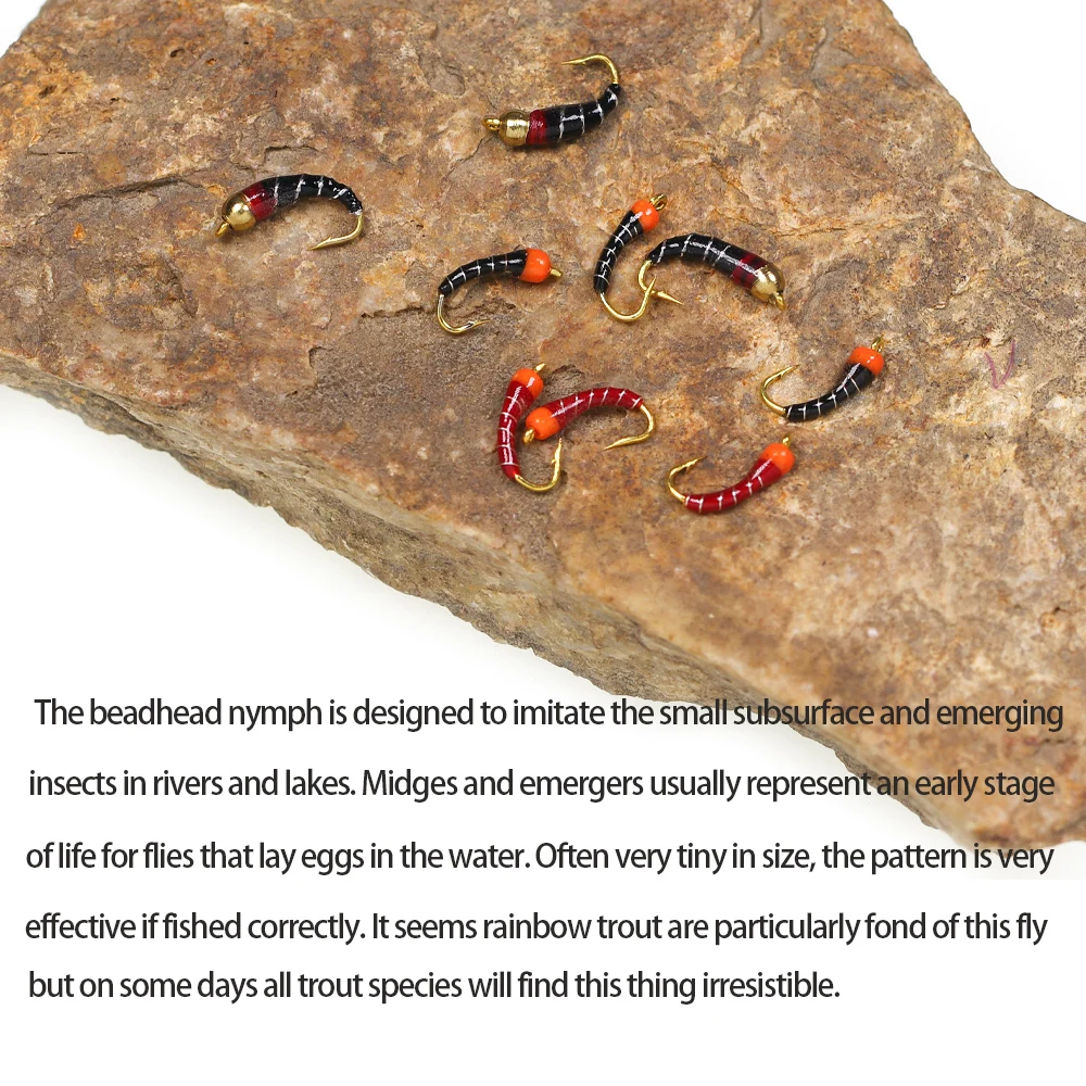 ICERIO BeadHead Zebra Midge – ninfa y moscas húmedas para trucha - imagen 5